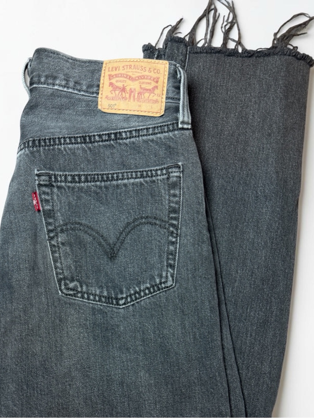 Levi’s 501 Original Jeans Black Wash Button Fly Raw Hem W27 L30 90s Style